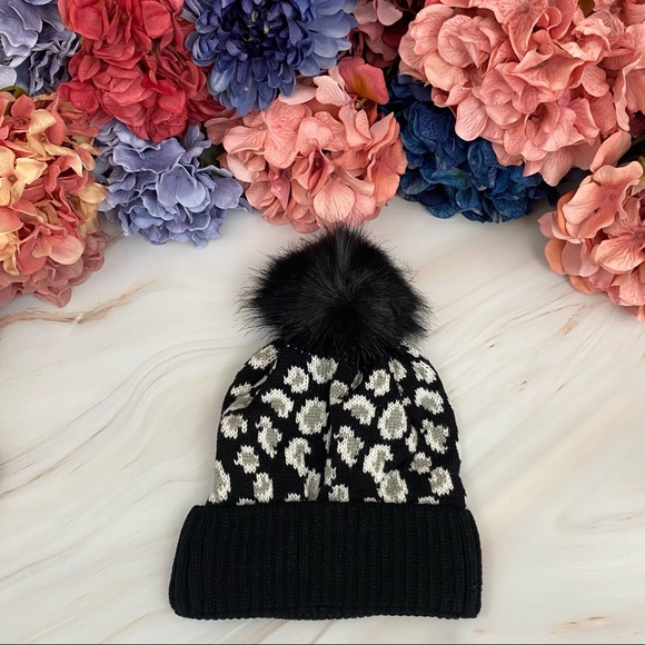 Trendy Black Leopard Knit Pom Pom Beanie - Picture 6 of 16